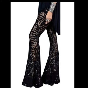 Black sequin high waist flare bell bottoms